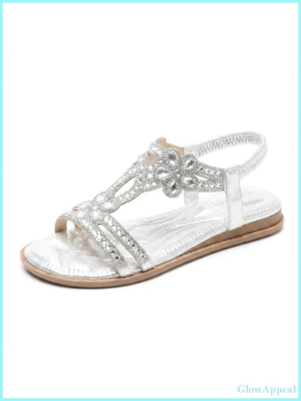 QUCH Women's Sparkly Rhinestone Flat Sandals Arch Support Dressy Beach